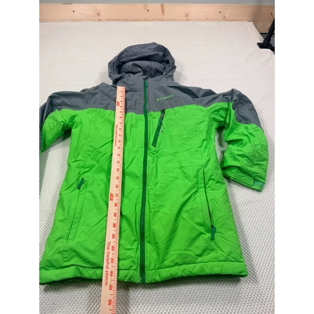 Columbia Kids L Hooded Puffer Jacket Full Zip Green/Gray Ski Winter